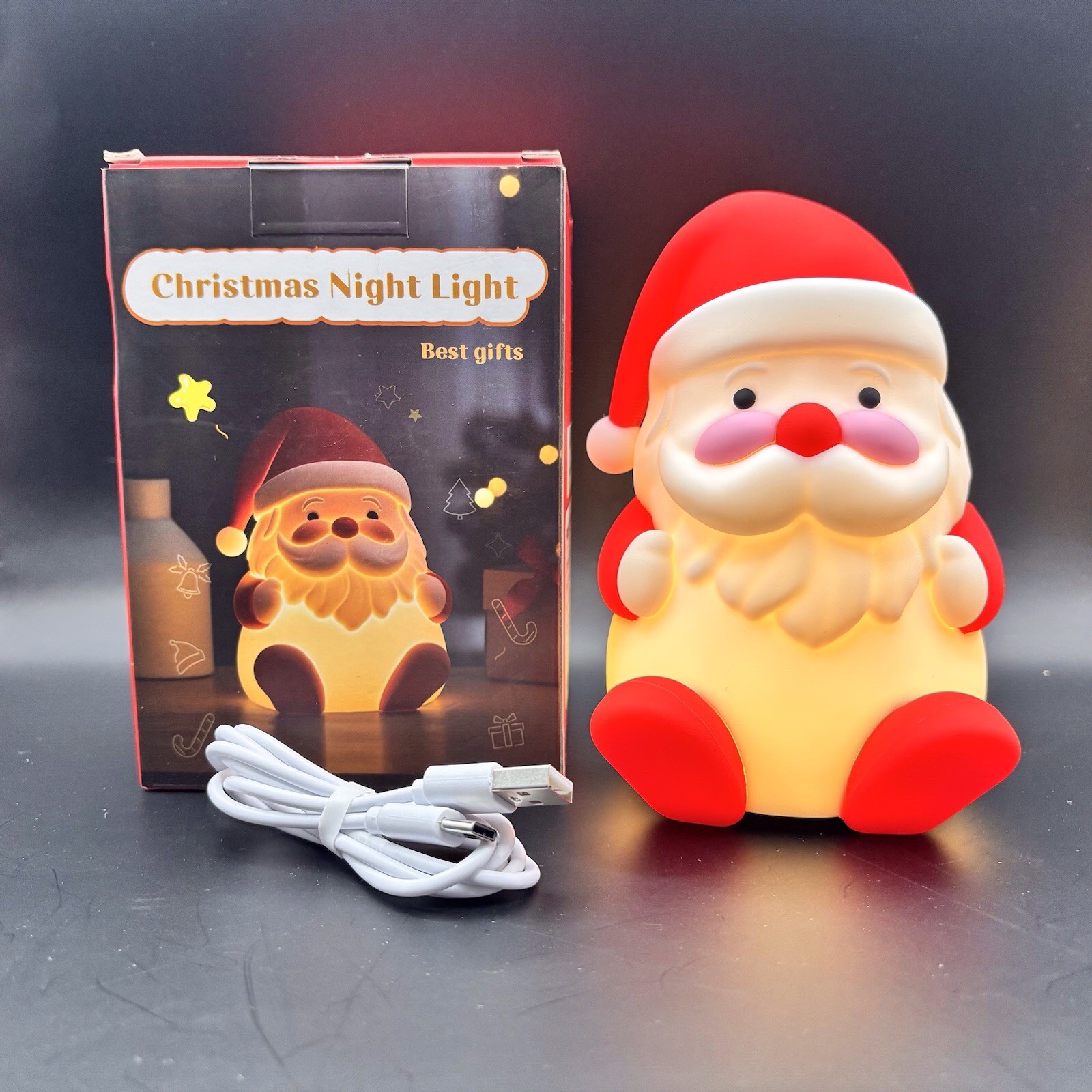 LED 5" Silicone Santa Claus Night Light With Charge Cable In Box E2-222