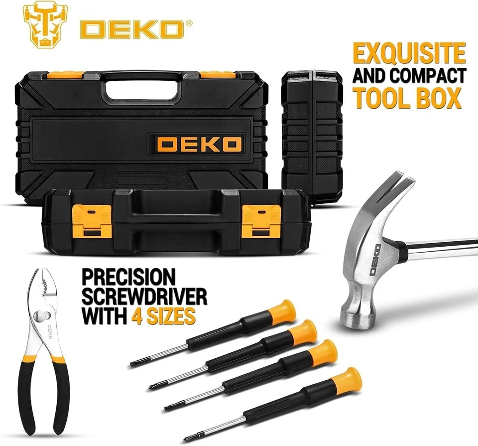 62-Piece Household Tool Set：Small Basic Home Tool Kit with Plastic Toolbox, H...