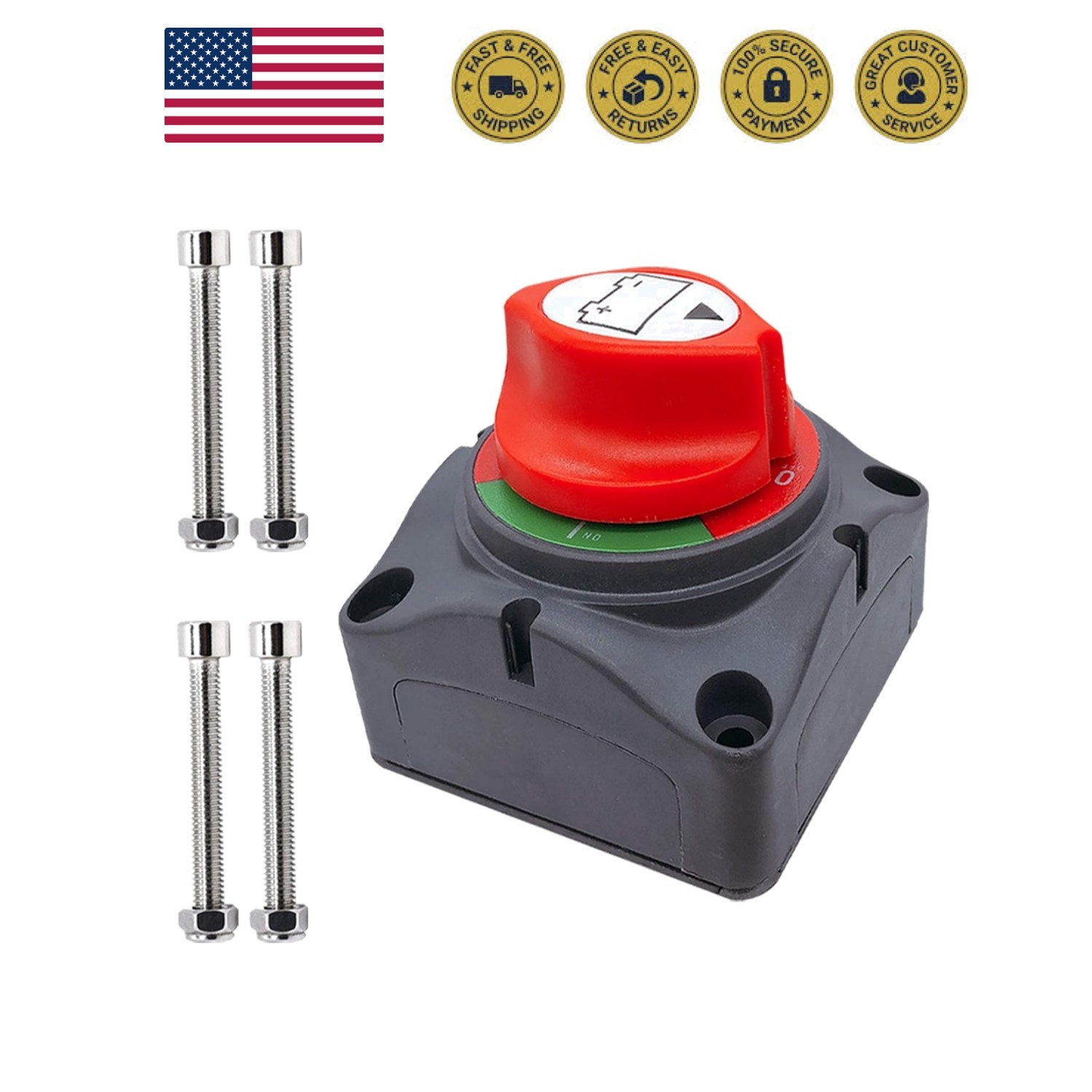 Battery Disconnect Switch 12V - 48V, Marine Battery Switch Disconnect Power C...