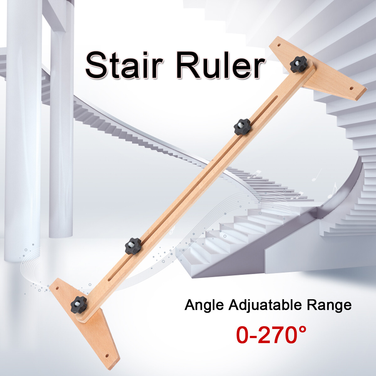 Stair Ruler 0-270° Wooden Tool Stair Measuring Ruler Stair Tread Template