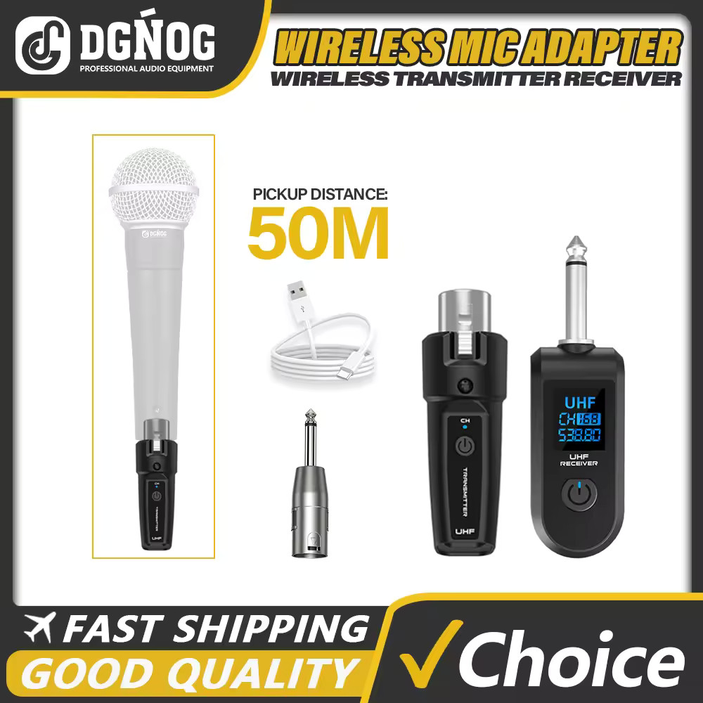 Wireless Microphone System UHF XLR Transmitter Receiver Adapter