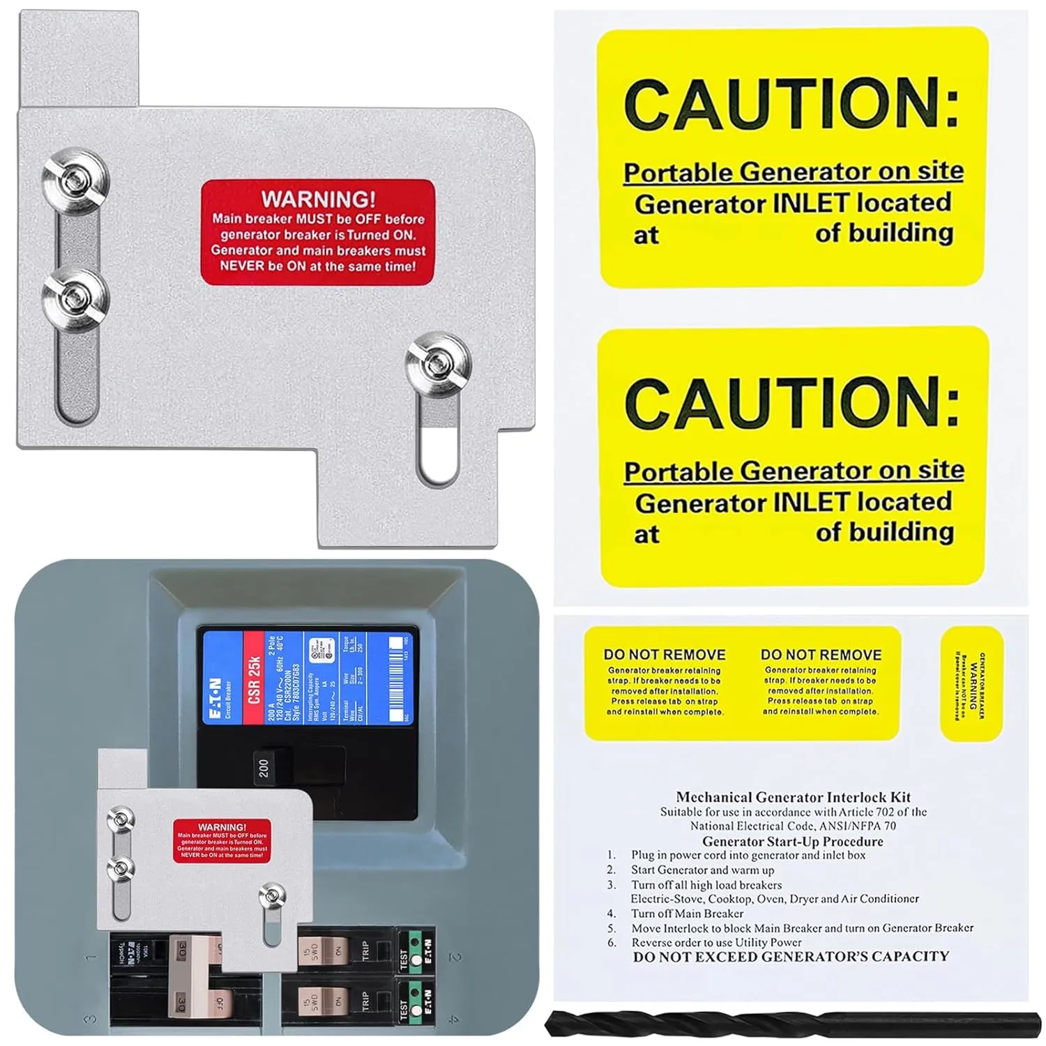 Generator Interlock Kit For CH Series 150 200 Amp 1.5 Inch Spacing Safety Device