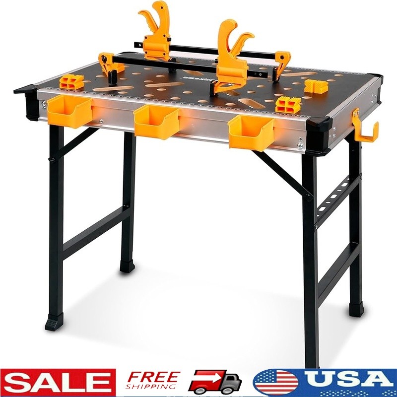 Heavy Duty Folding Workbench Modular Design W/ Clamps Toolboxes & Stability New