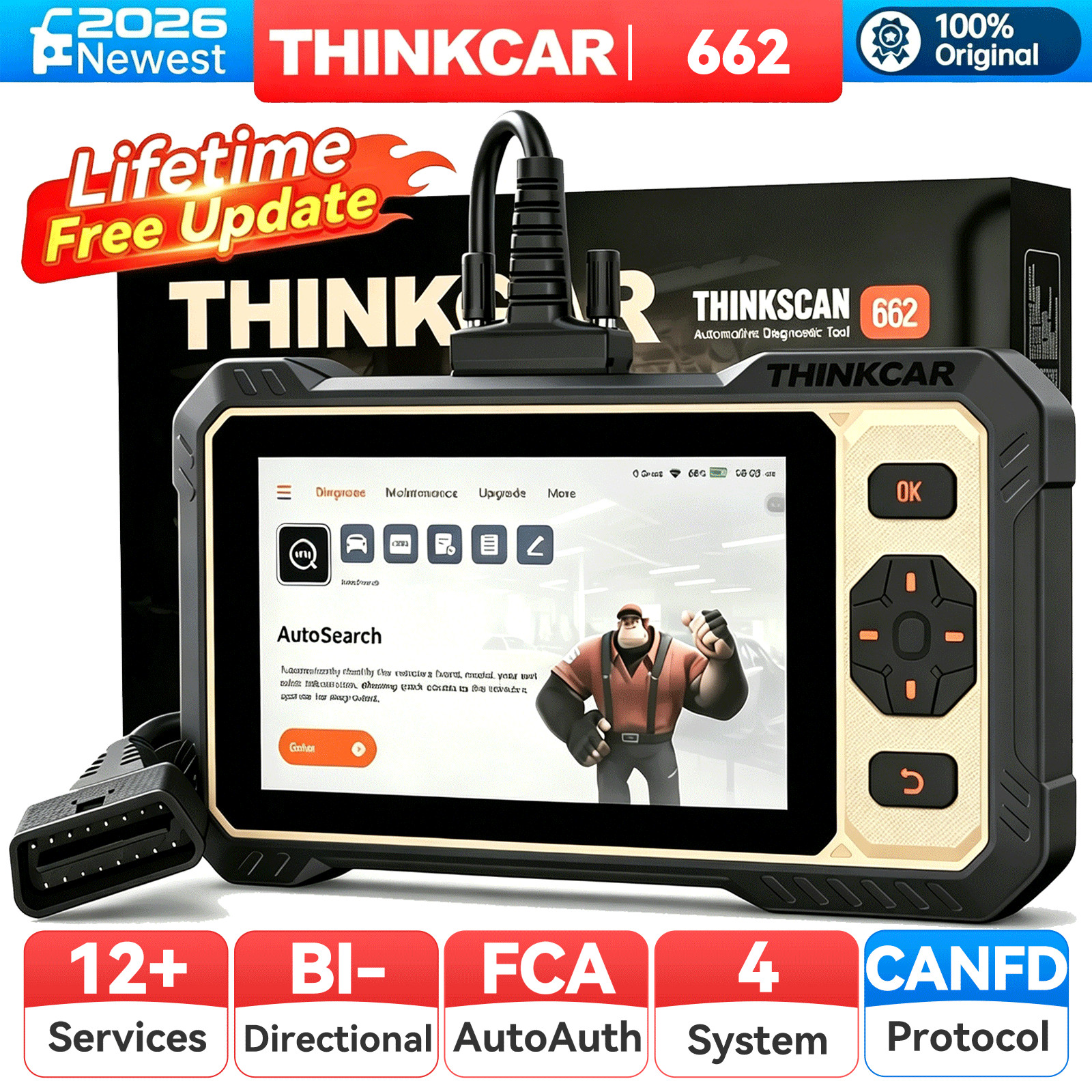 Thinkcar OBD2 Scanner ThinkScan 662 ABS SRS Engine 4-System Diagnostic 12+Resets