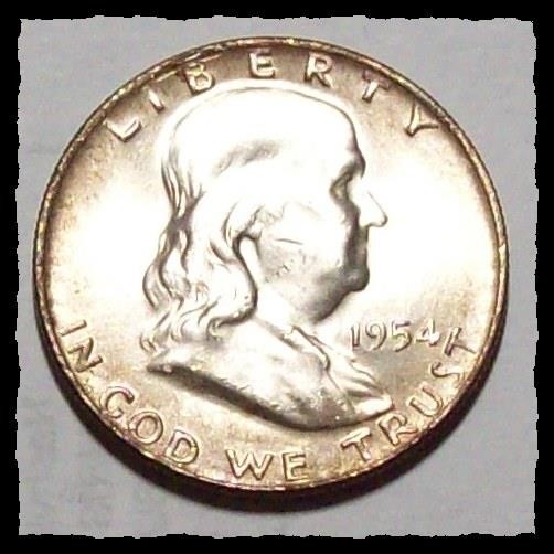 1954-D  FRANKLIN HALF DOLLAR ORIGINAL NiceToning BU  #31D70 SILVER COIN
