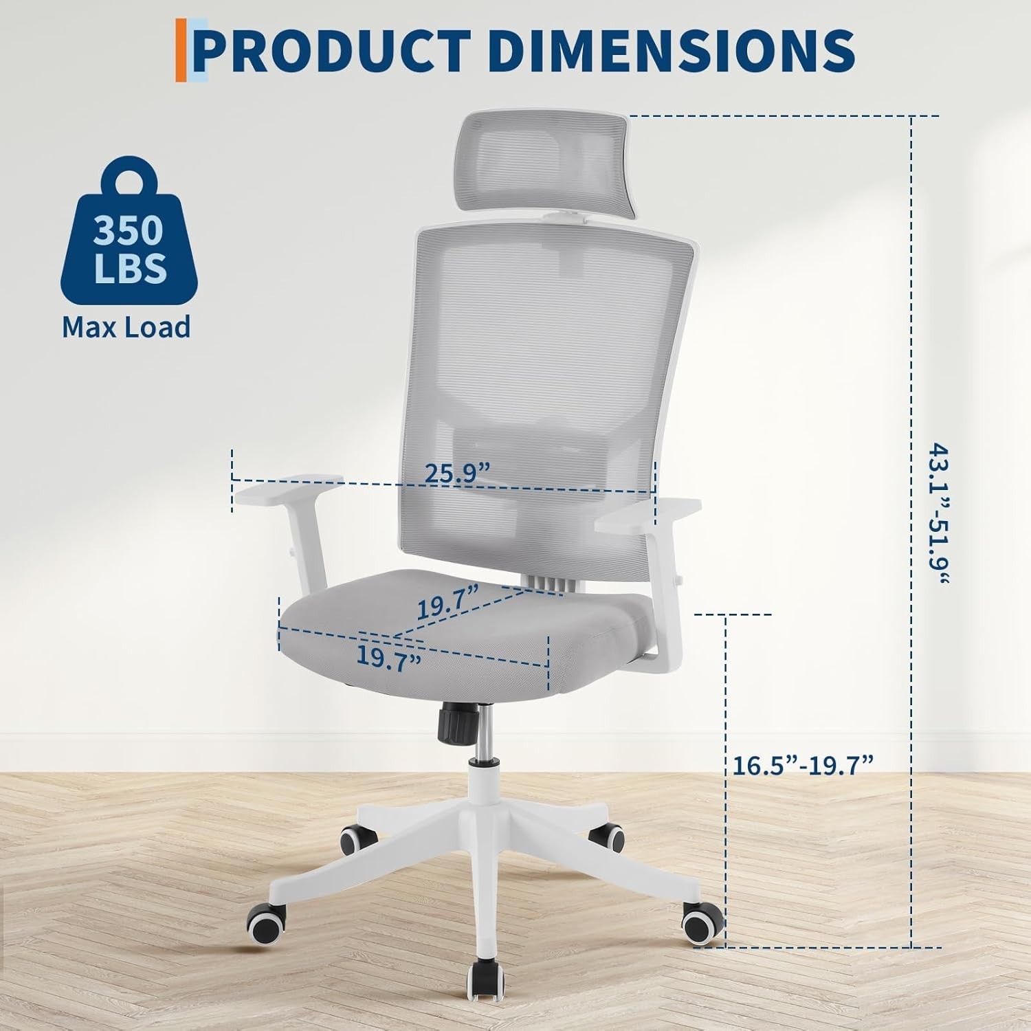 Ergonomic Office Chair, Adjustable High Back Desk Mesh Chair with Headrest