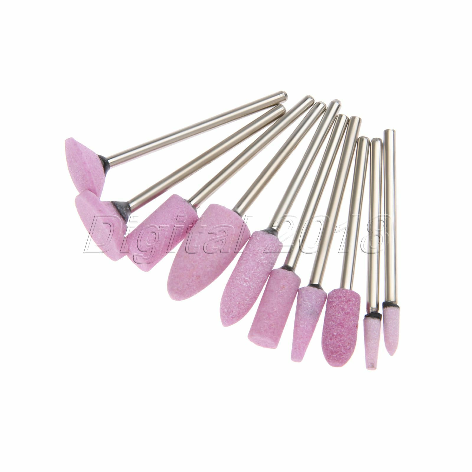 Red Corundum Mixed Shape Drill Bits Point Grinding Head Nail Tip Buffer Tool 10x