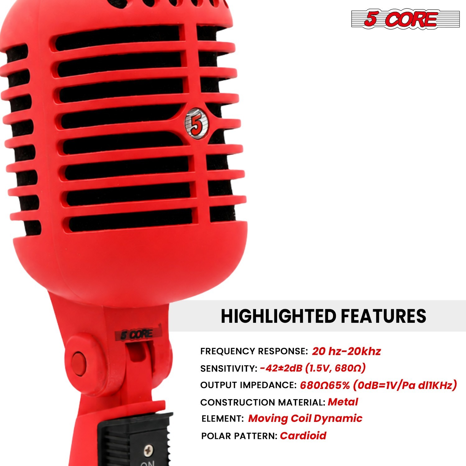5 Core Retro Dynamic Vocal Iconic Microphone Vintage Classic Unidirectional Mic