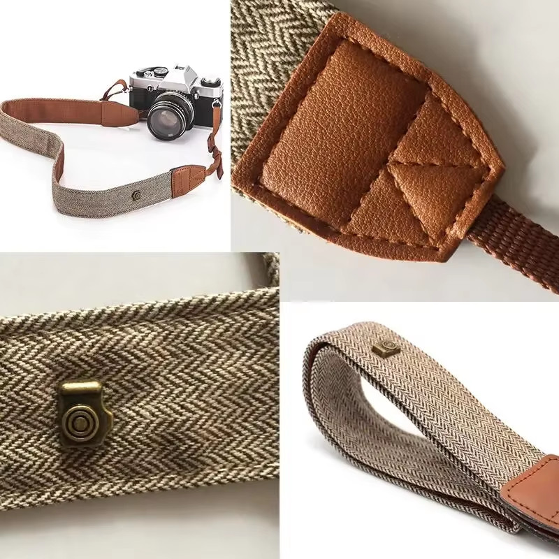 Grey Adjustable Camera Shoulder Neck Strap Cotton Leather Belt For DSLR Camera