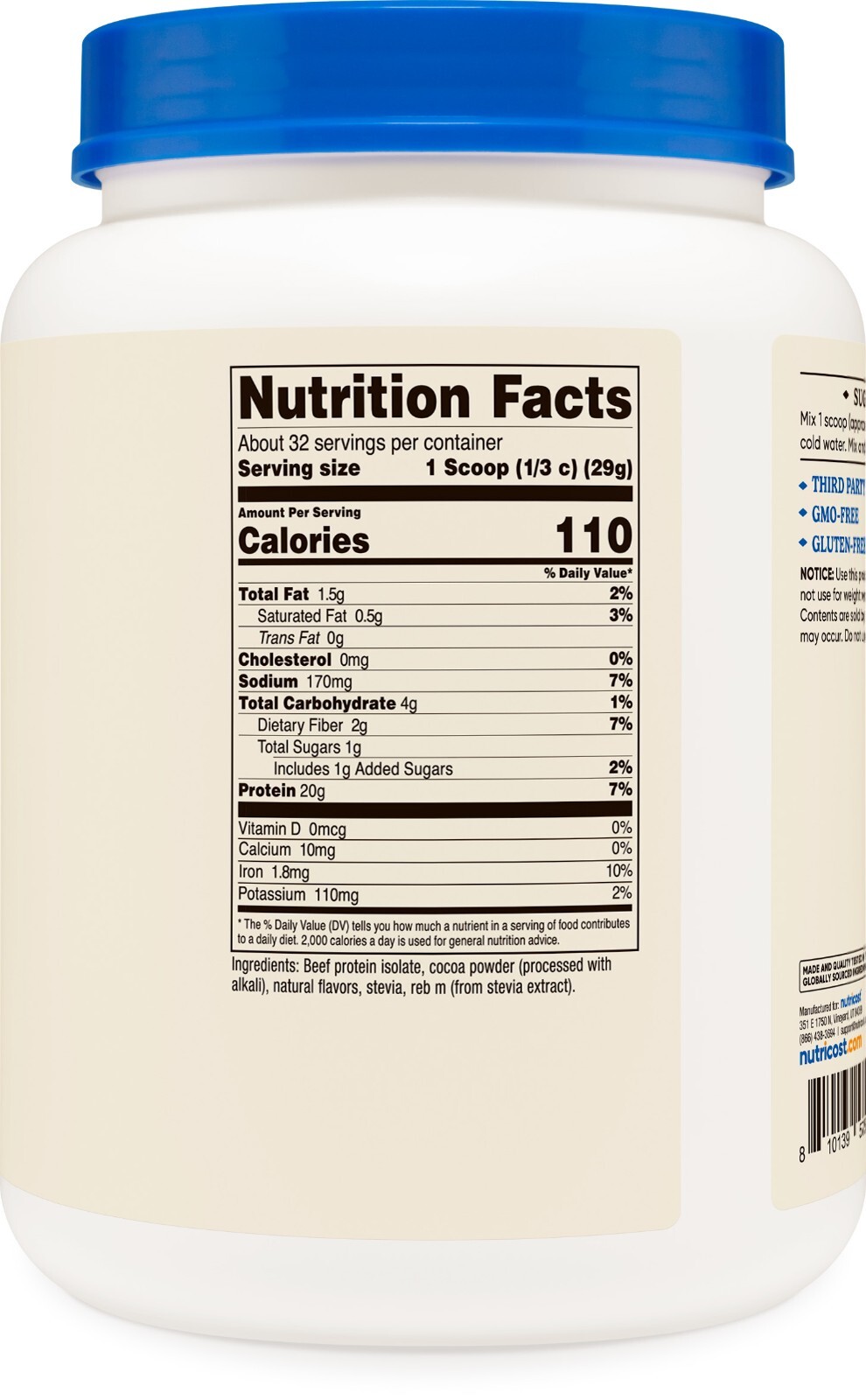Nutricost Beef Protein Isolate Powder Chocolate (2 Pounds)