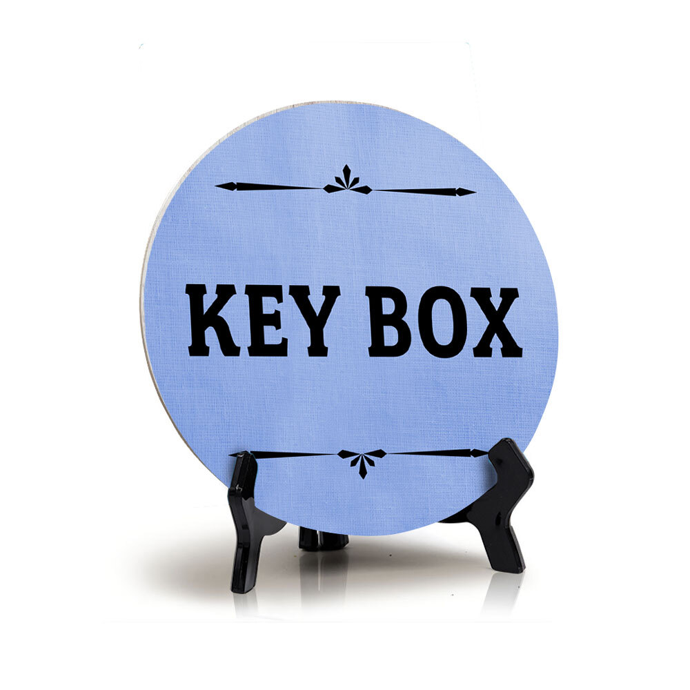 Key Box (5 x 5“) Circle Table Sign with Acrylic Stand | Home & Office Décor