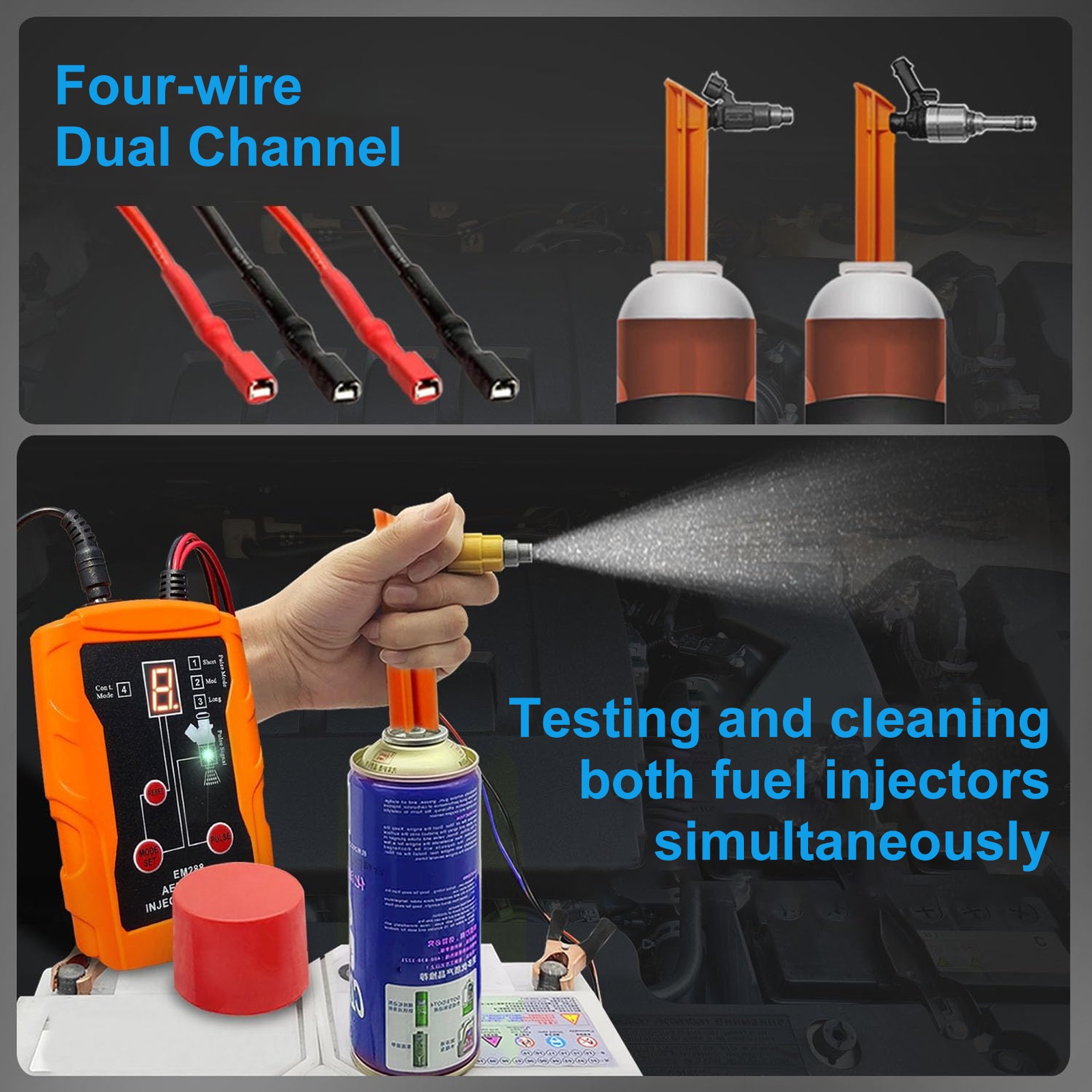 Multi-Mode 12V Fuel Injector Tester Cleaning Tools Kit Set DIY Cleaner & Adapter