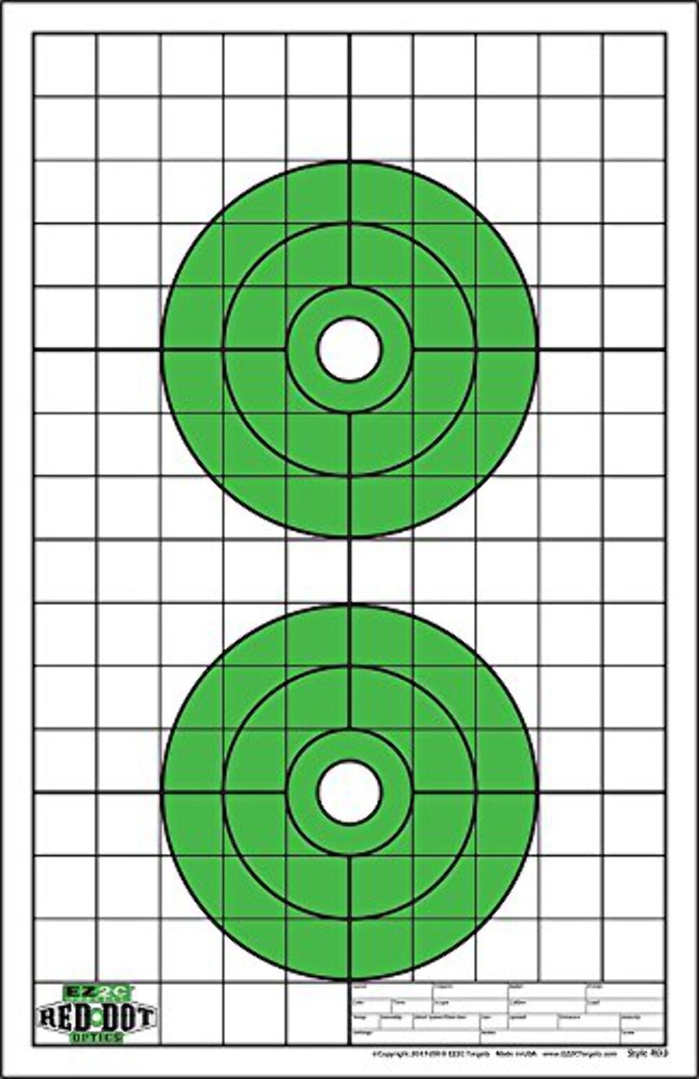EZ2C Targets Style RD3: Two 6" Bullseyes Paper Targets 11"x17" USA Made
