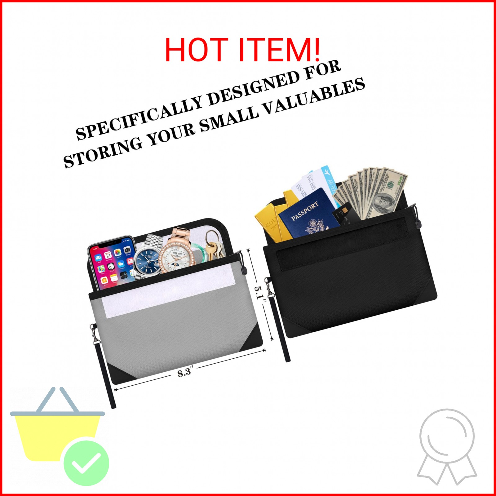 Small Money Bag 2 Pack (8.3“ × 5.1”)，Zippered Fireproof Waterproof Document Bag，