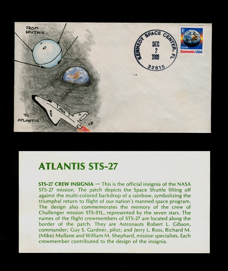 Handpainted JP Atlantis December '88 STS-27 Cover with Launch Postmark