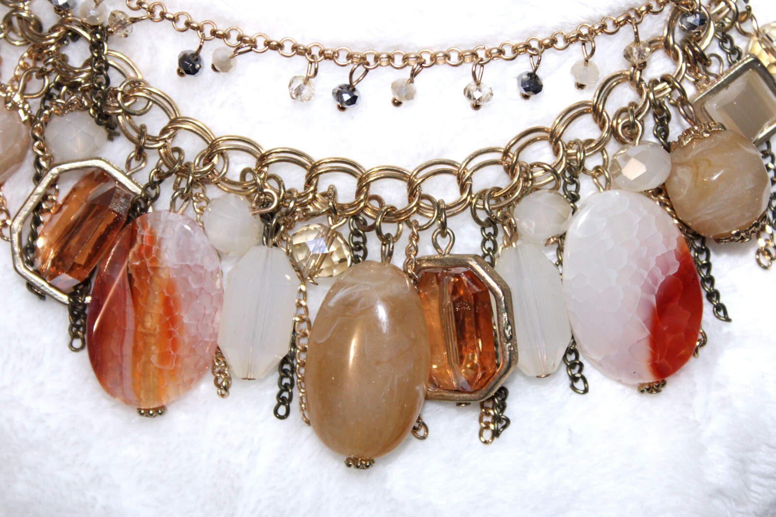 Jasper Stone Cluster Necklace Agate Quartz Rhinestones