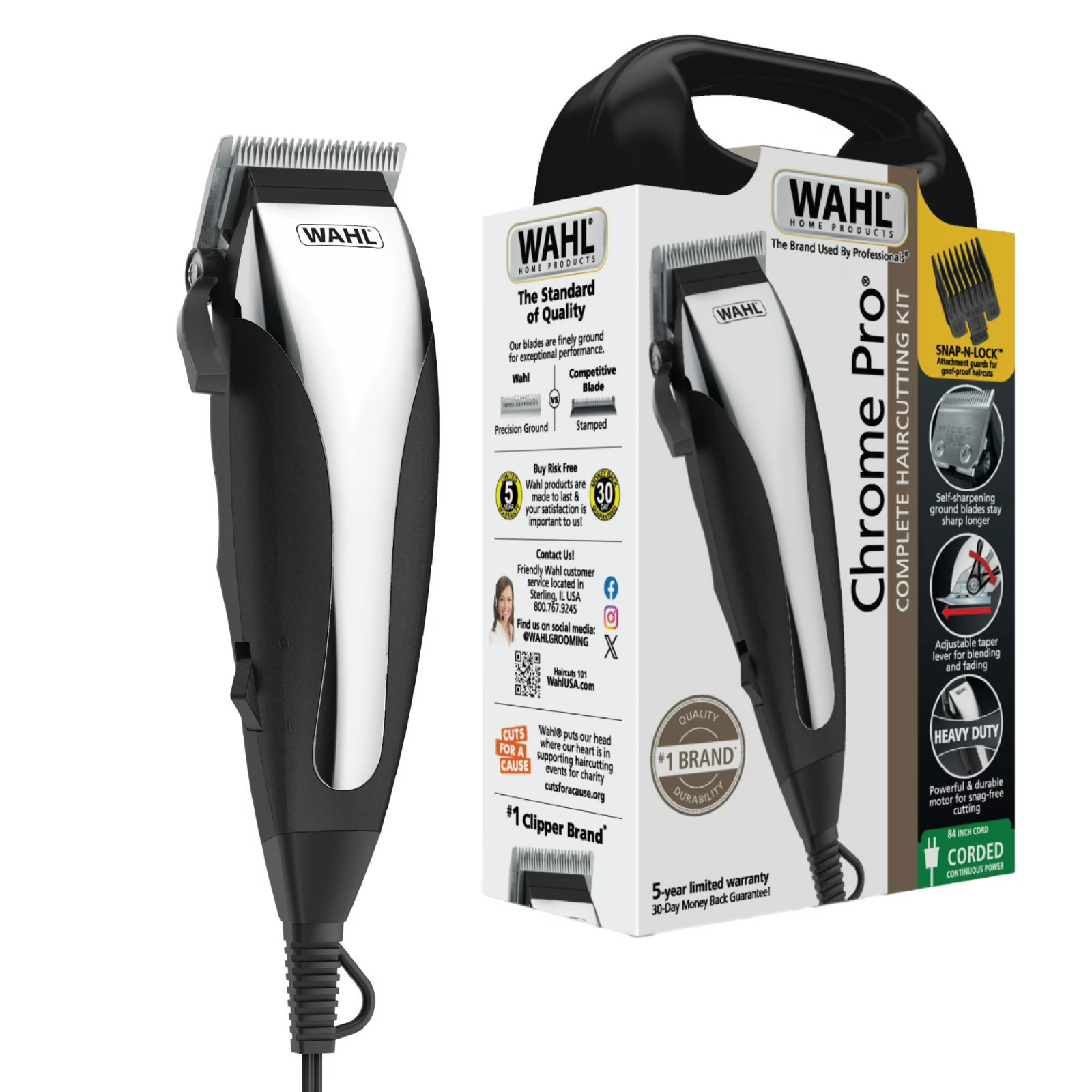 Wahl Chrome Pro, Corded Hair Clipper Kit for Men or Women, Black/Chrome - #9670-