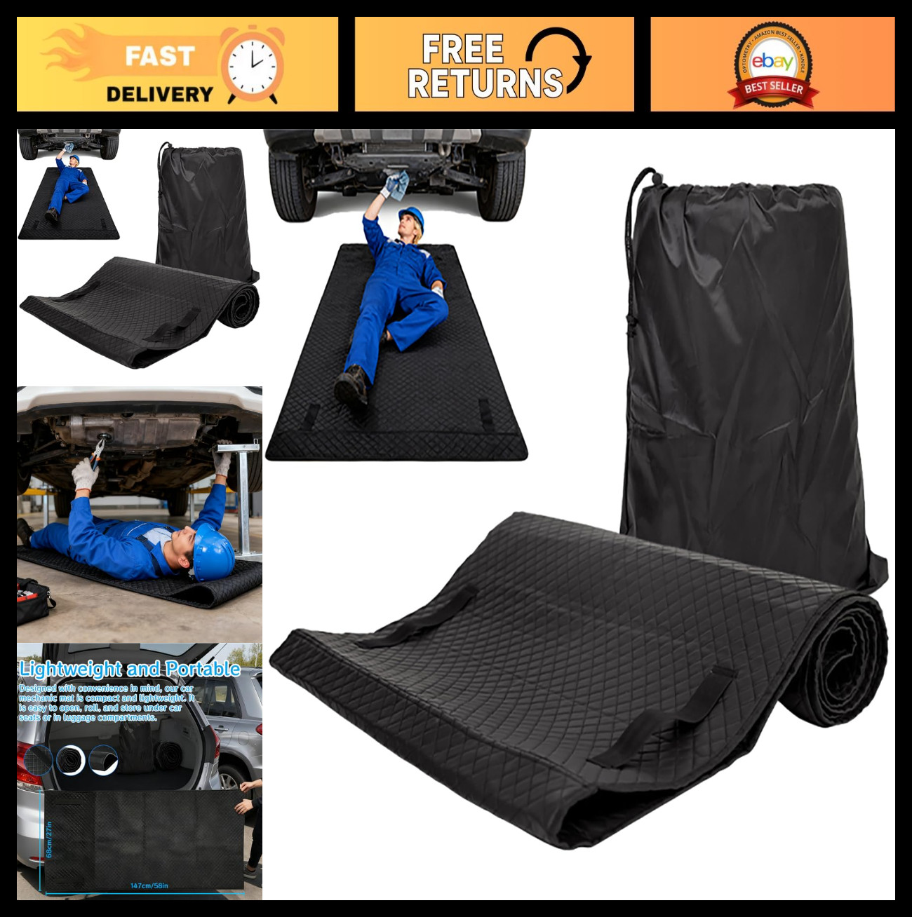 Mechanic Magical Rolling Creeper Mat 58"x27", Durable Oil & Water Resistant