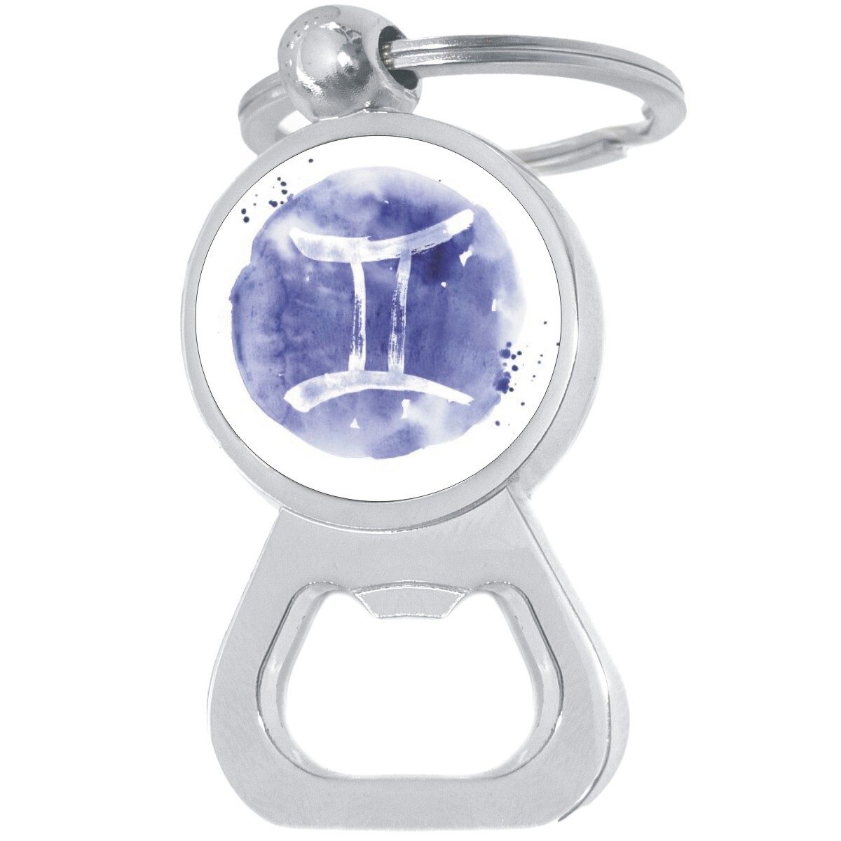 Watercolor Gemini Bottle Opener Keychain - Metal Beer Bar Tool Key Ring