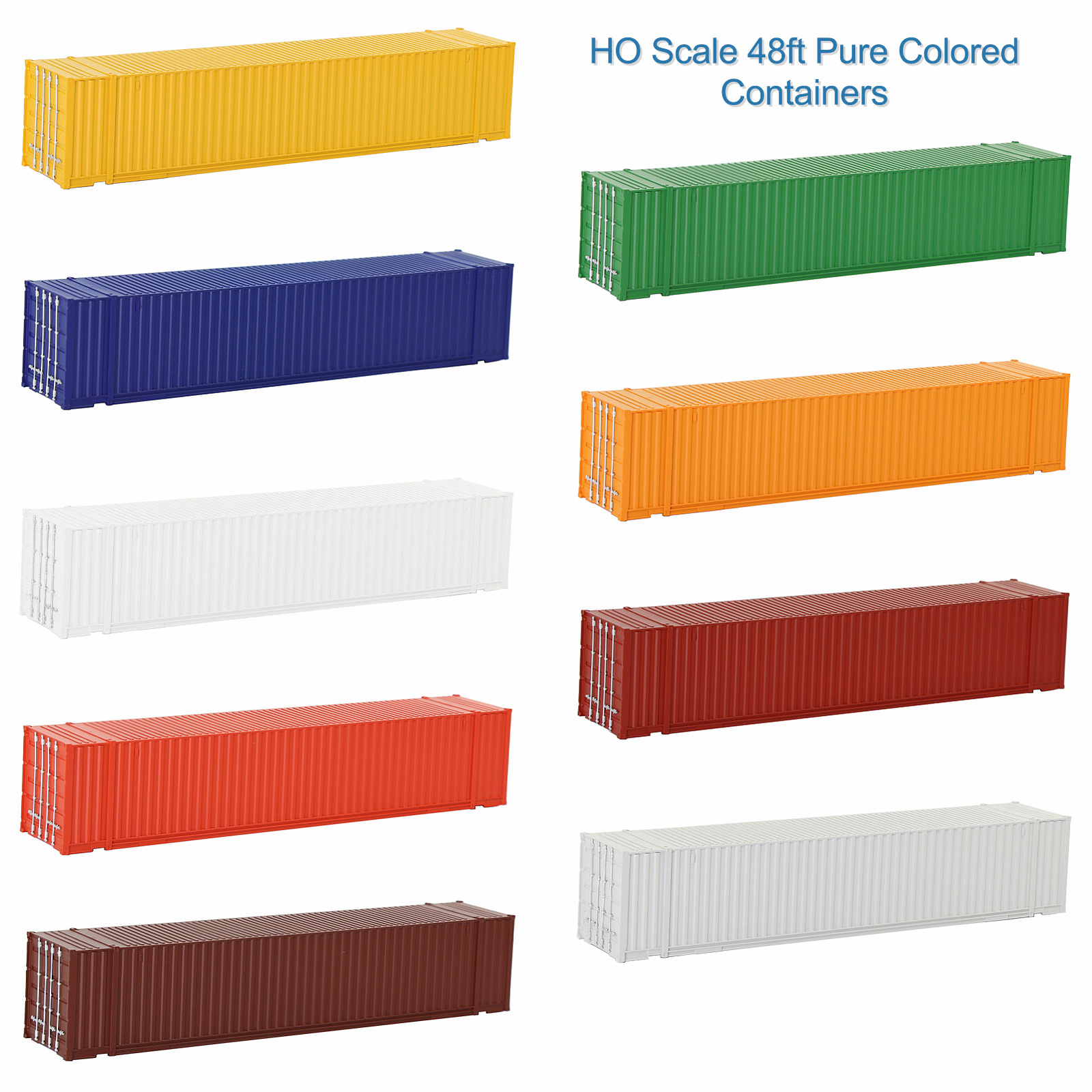9pcs Different Colors HO Scale 1:87 48ft Blank Shipping Containers 48' Cargo Box