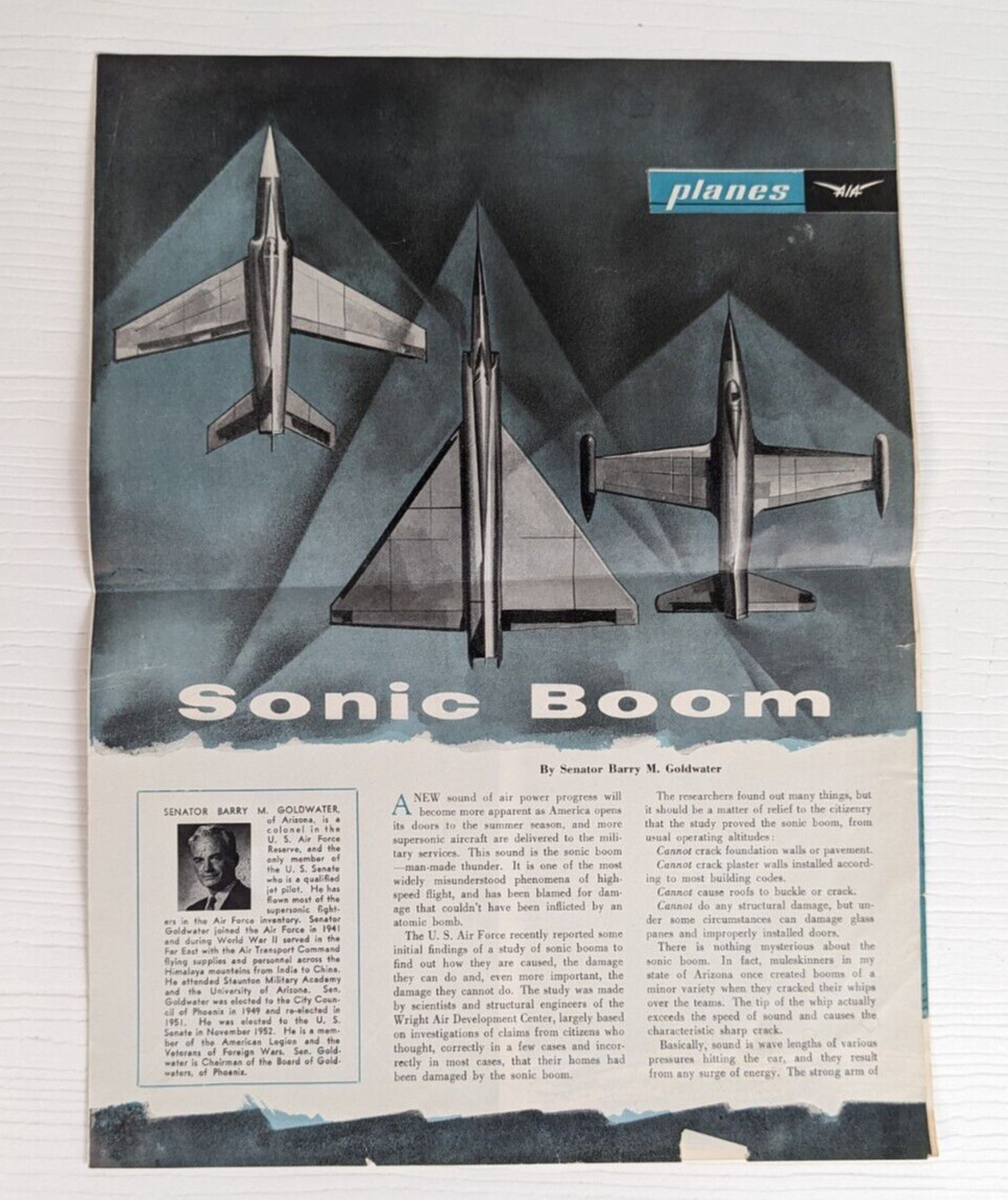Vintage Aviation plane Aircraft Sonic Boom Article Pamphlet Photos Goldwater #A