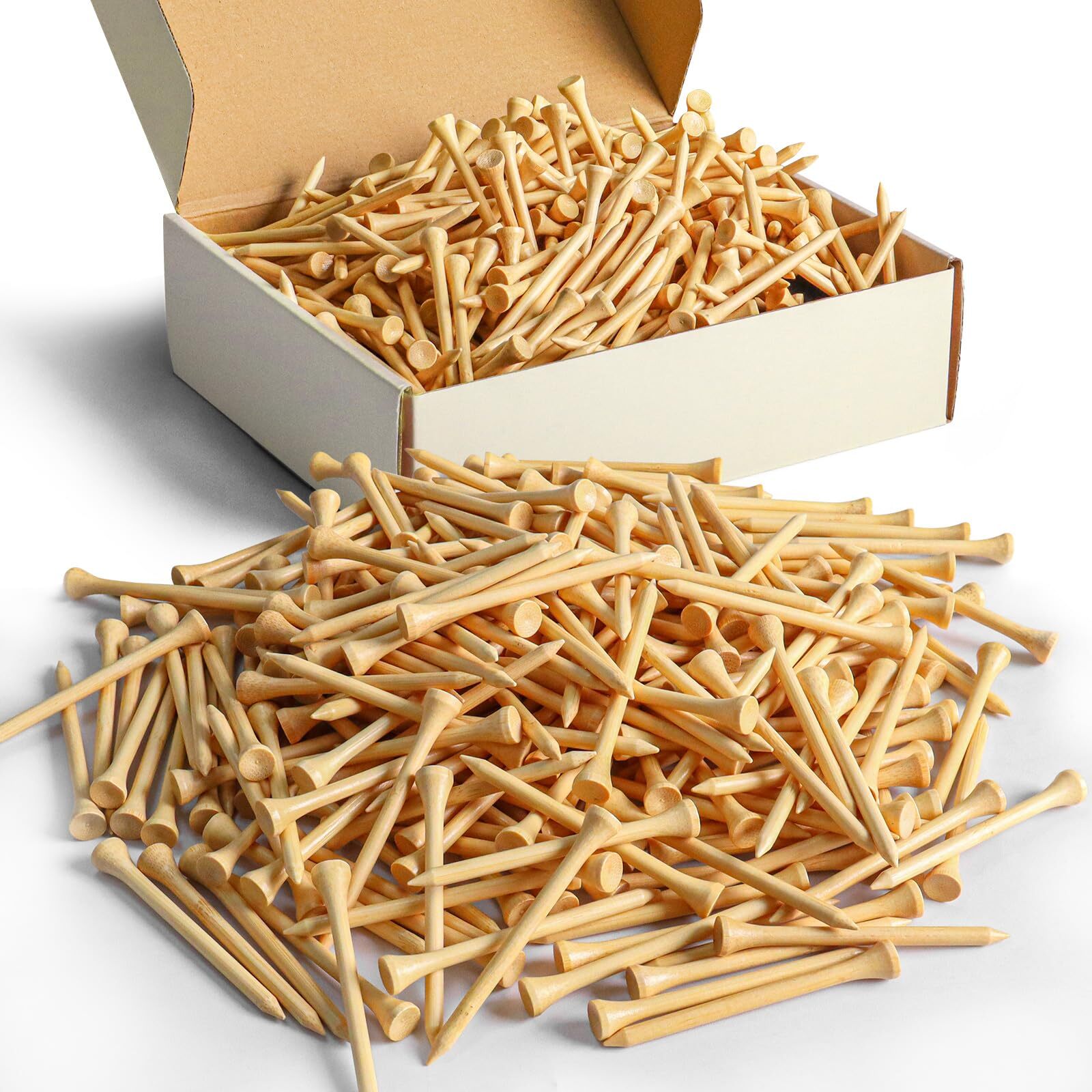 FINGER TEN Bamboo Golf Tees Wood 2 3/4 3 1/4 Inch Wooden Tee Color Bulk 250/5...