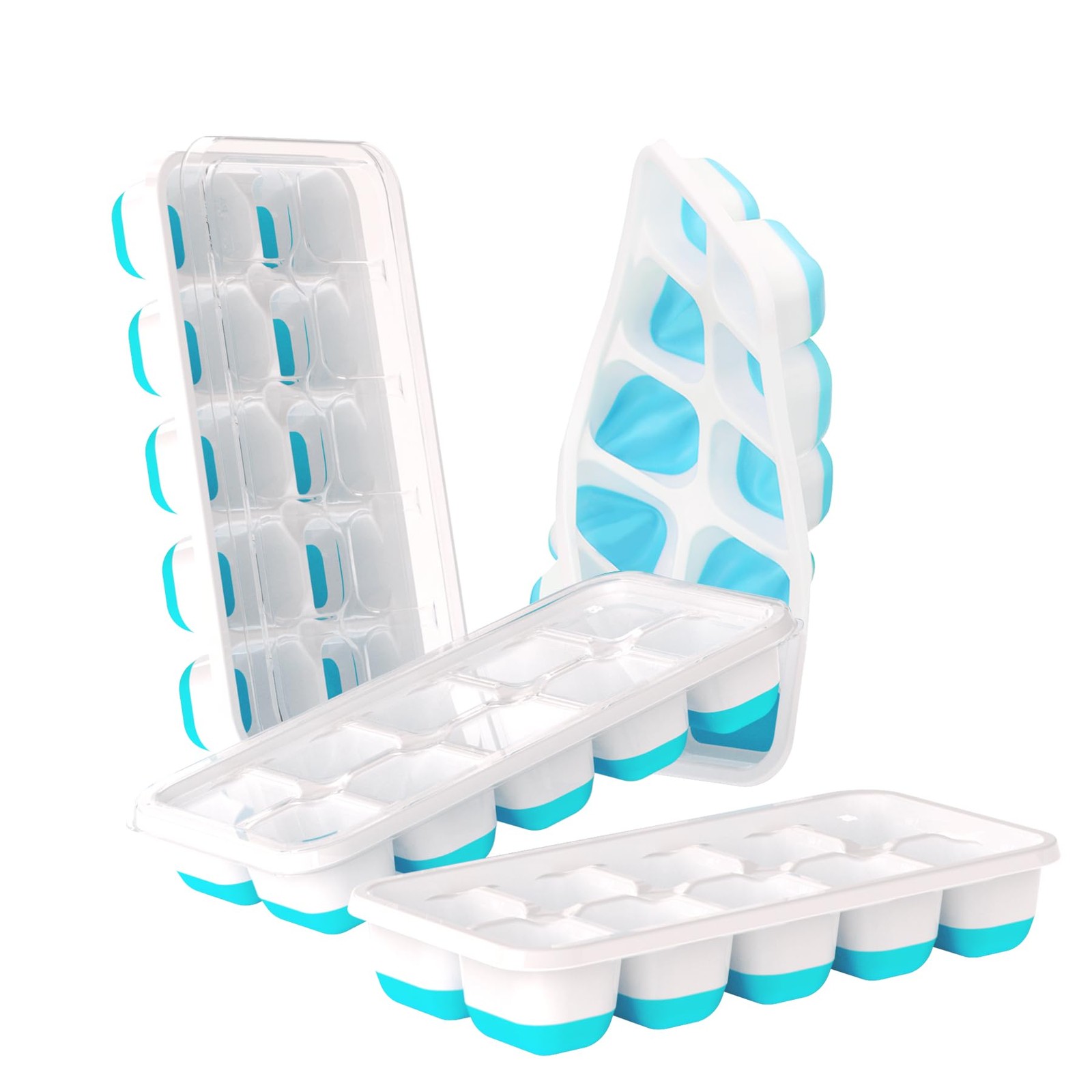DOQAUS Ice Cube Tray with Lids - 4 Pack 4Pack-7.2"*4.1"*1.3", Light Blue