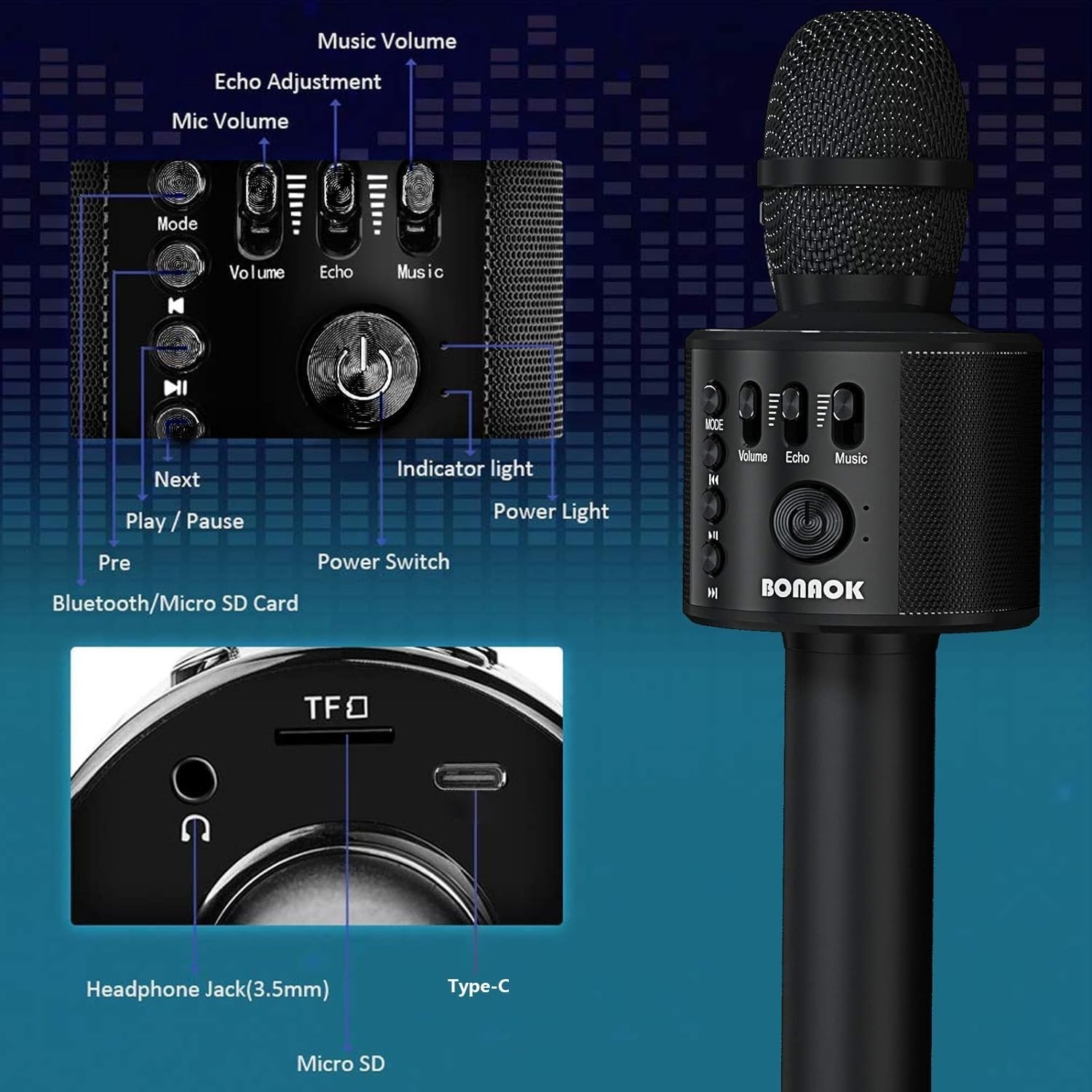 Portable Bluetooth Karaoke Microphone with Volume Control - Ideal Gift for All