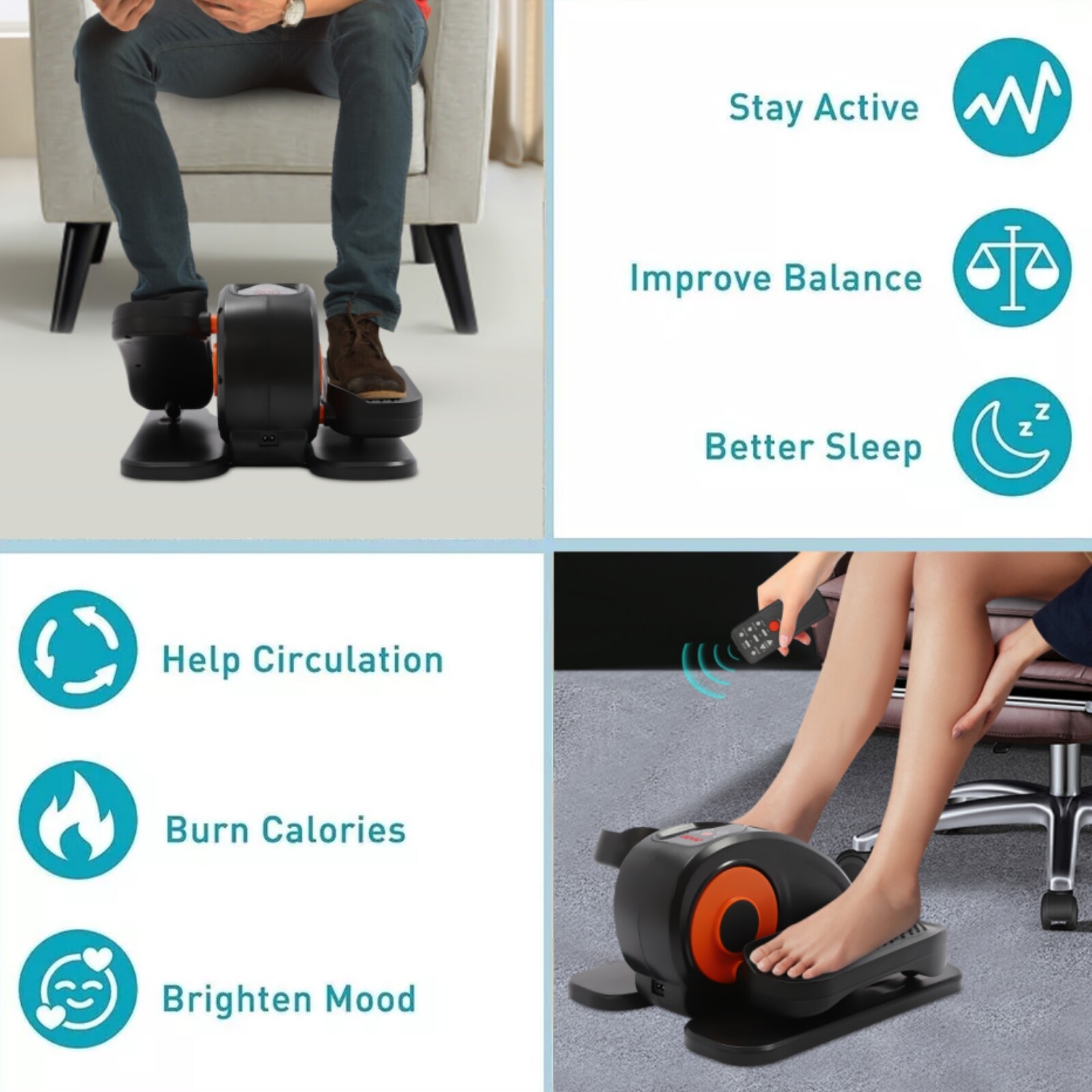 Under Desk Electric Elliptical Machine Leg Exerciser W/ Remote Control Home
