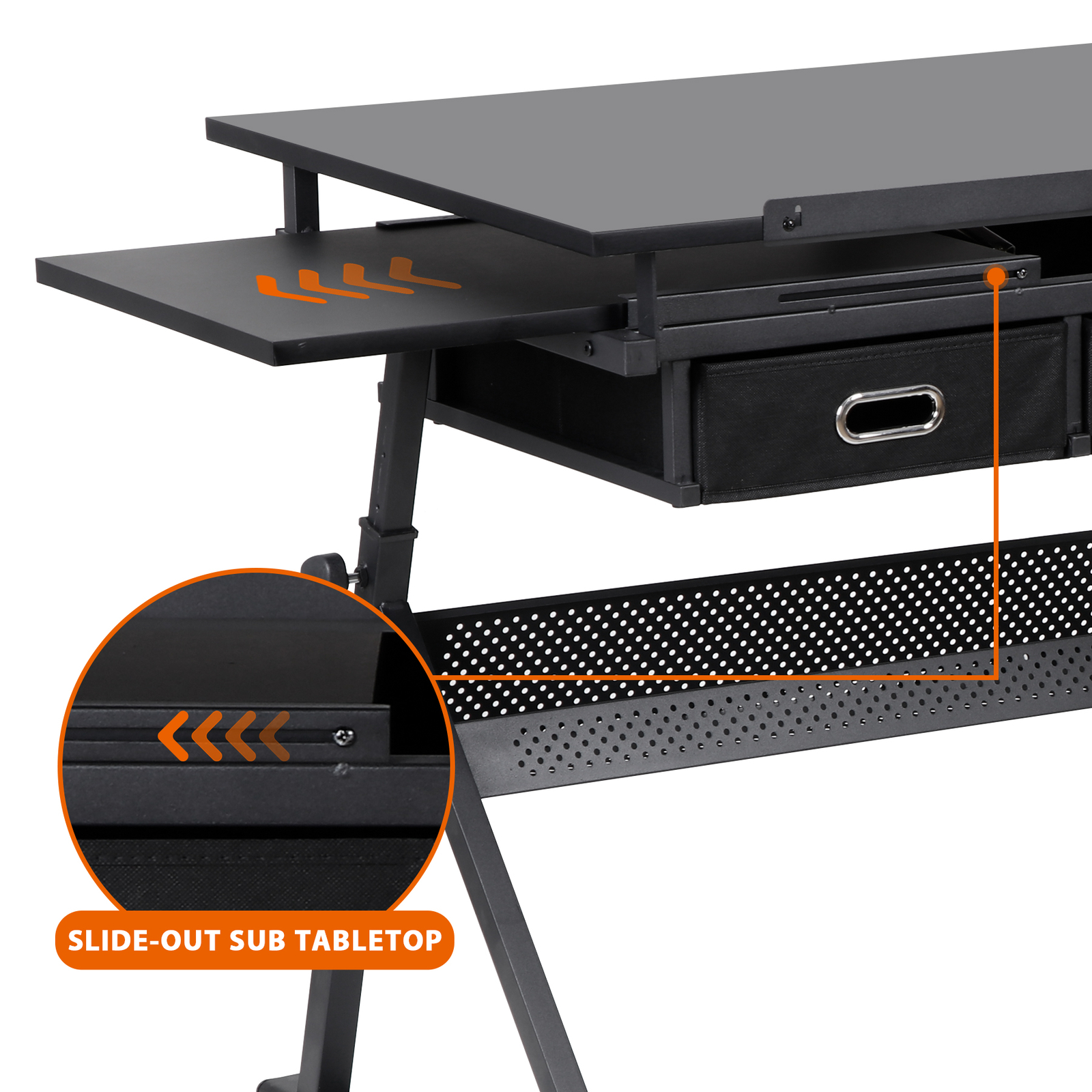 Drafting Table Adjustable Drawing Artist Desk Tilted Tabletop w/2 Drawers Stool