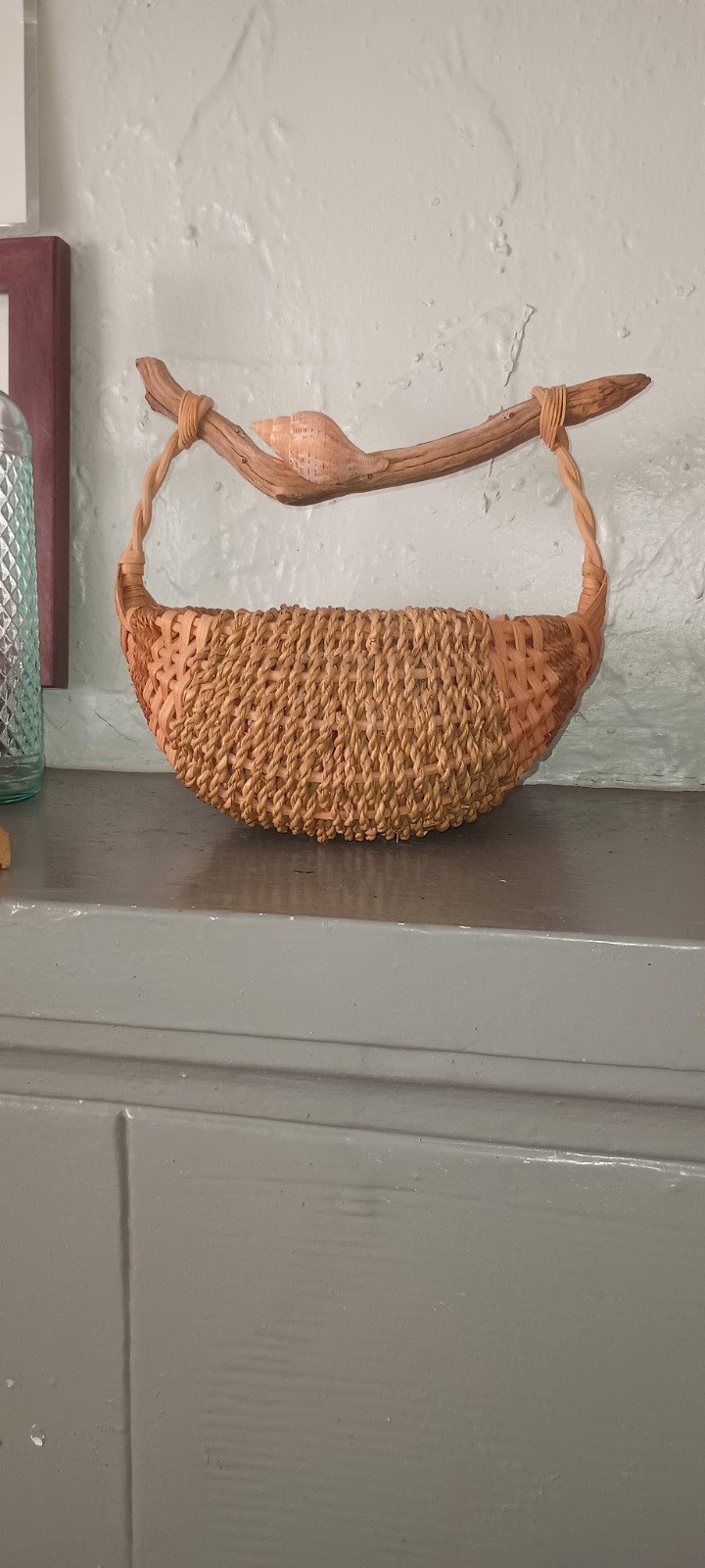 Handwoven Basket Natural Branch Handle – Artisan Primitive Farmhouse-Rustic