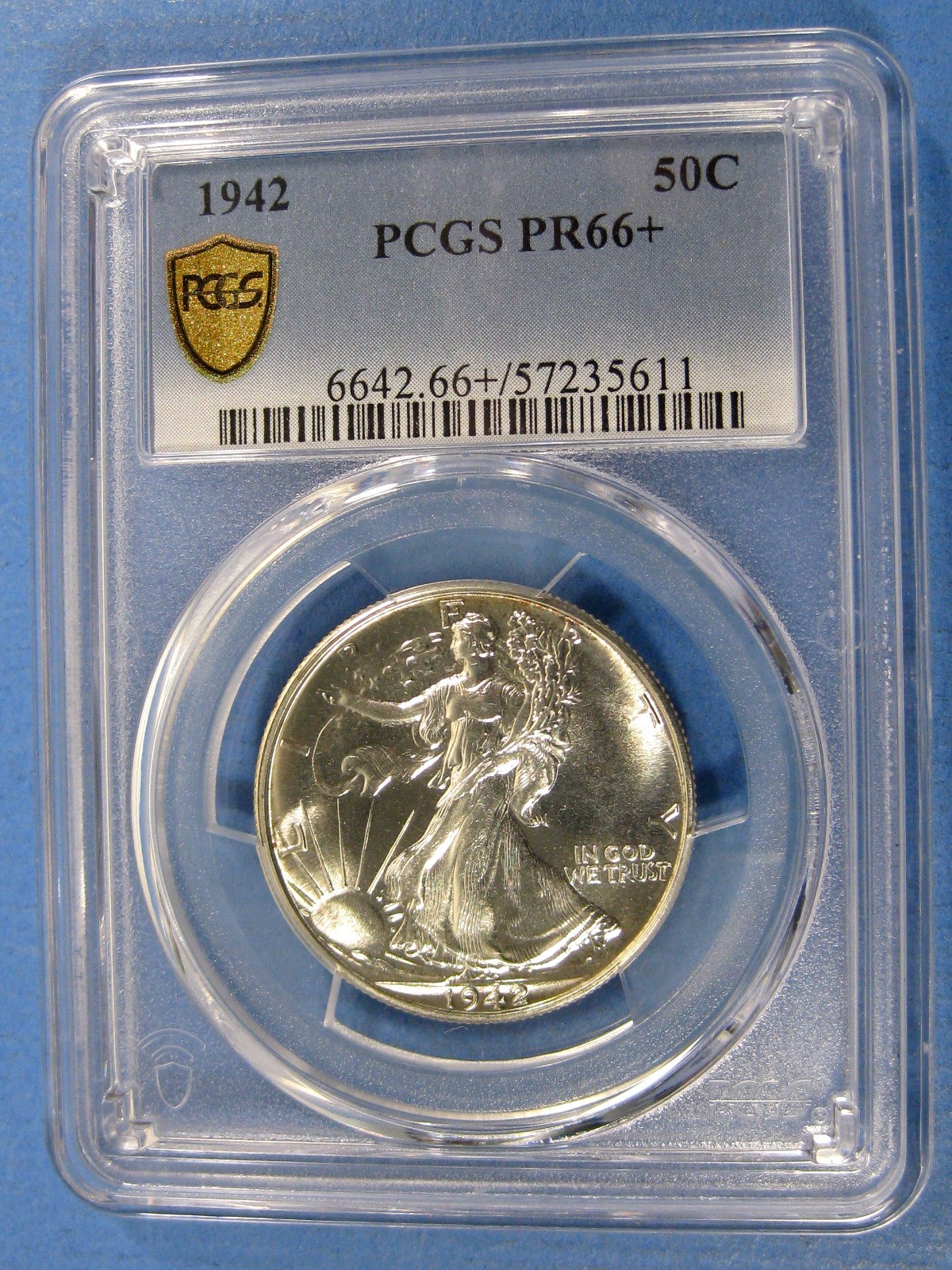 1942 Proof Walking Liberty Half Dollar PCGS PR 66+