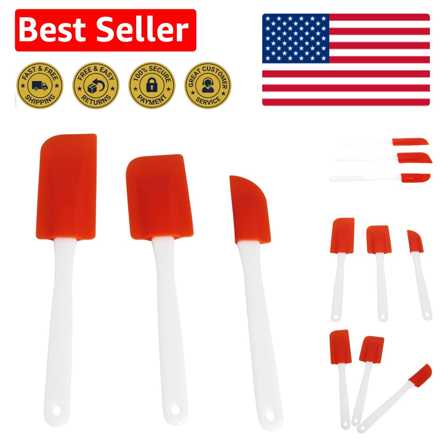 Versatile Orange Spatula Set, 3-Piece - Ideal for Mixing, Baking, and Cooking