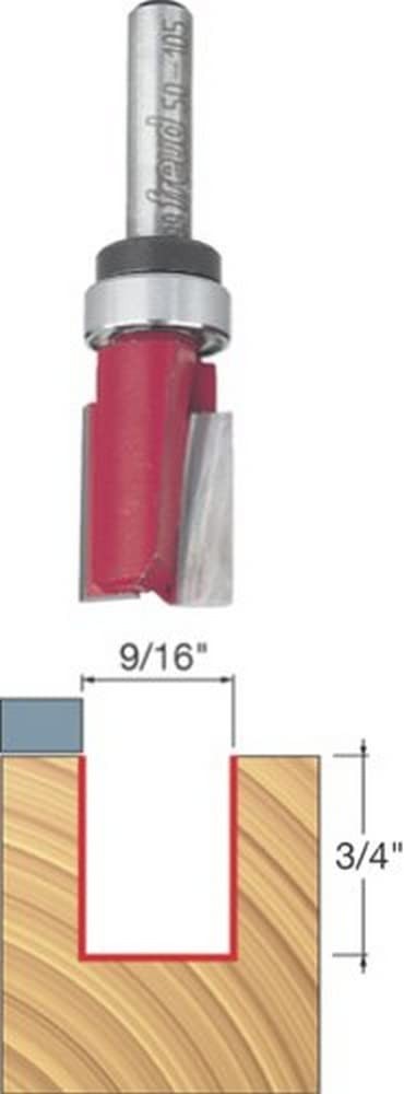 Freud 50-105 Flush Trim Bit, 9/16" Dia Top Bearing, 1/4" Shank, 3/4" Carbide