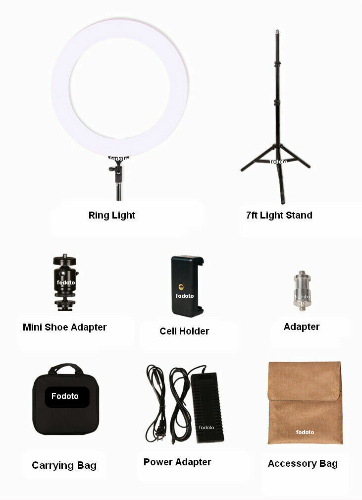 Fodoto 14" LED BiColor Dimmable Ring Light with 7' Stand & Remote Control
