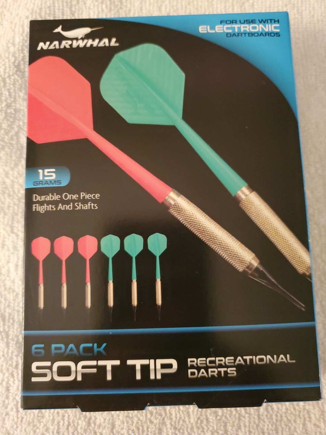 NEW NARWHAL SOFT TIP DARTS For Electronic Dart Boards 15g Pkg of 6 NIB