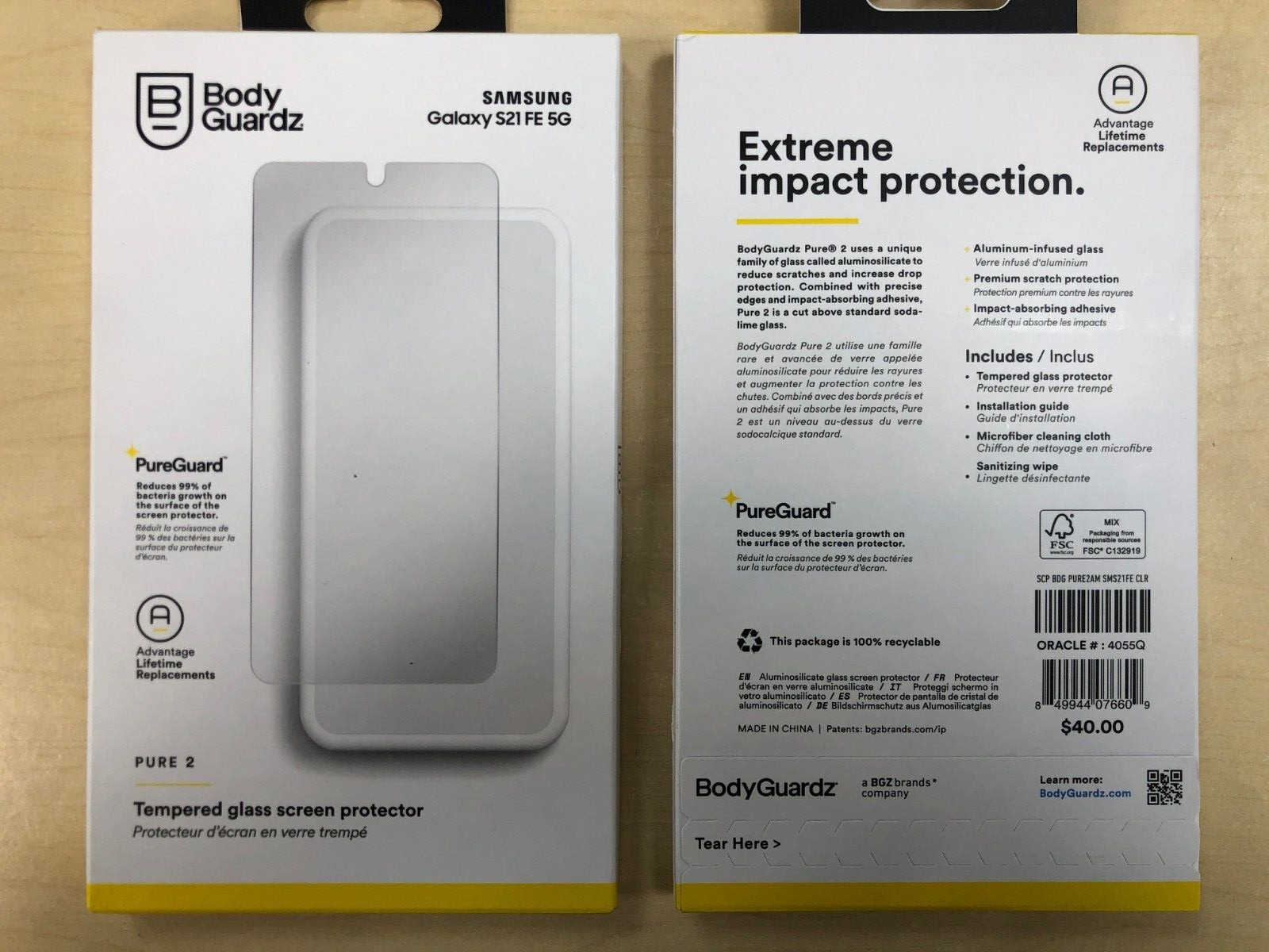 2X BodyGuardz Pure2 Tempered Glass Screen Protector for Samsung Galaxy S21 FE 5G