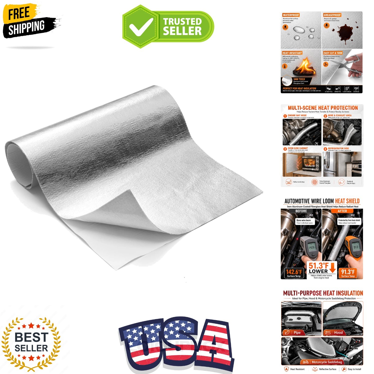 Aluminized Heat Shield Mat Thermal Barrier Adhesive Backed Heat Blanket 12'' ...