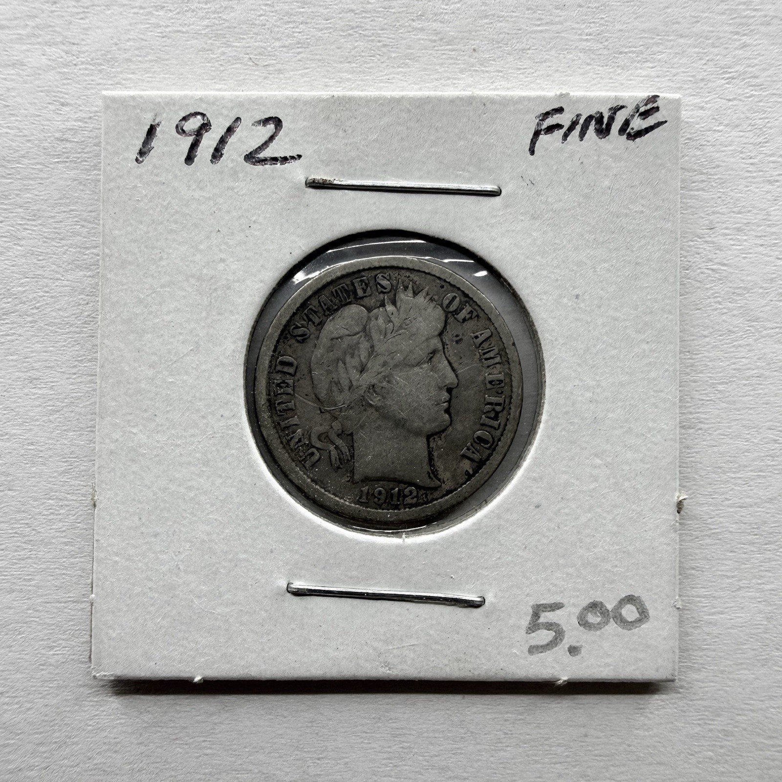 1912-P Barber Dime 10C SILVER - Fine (F)