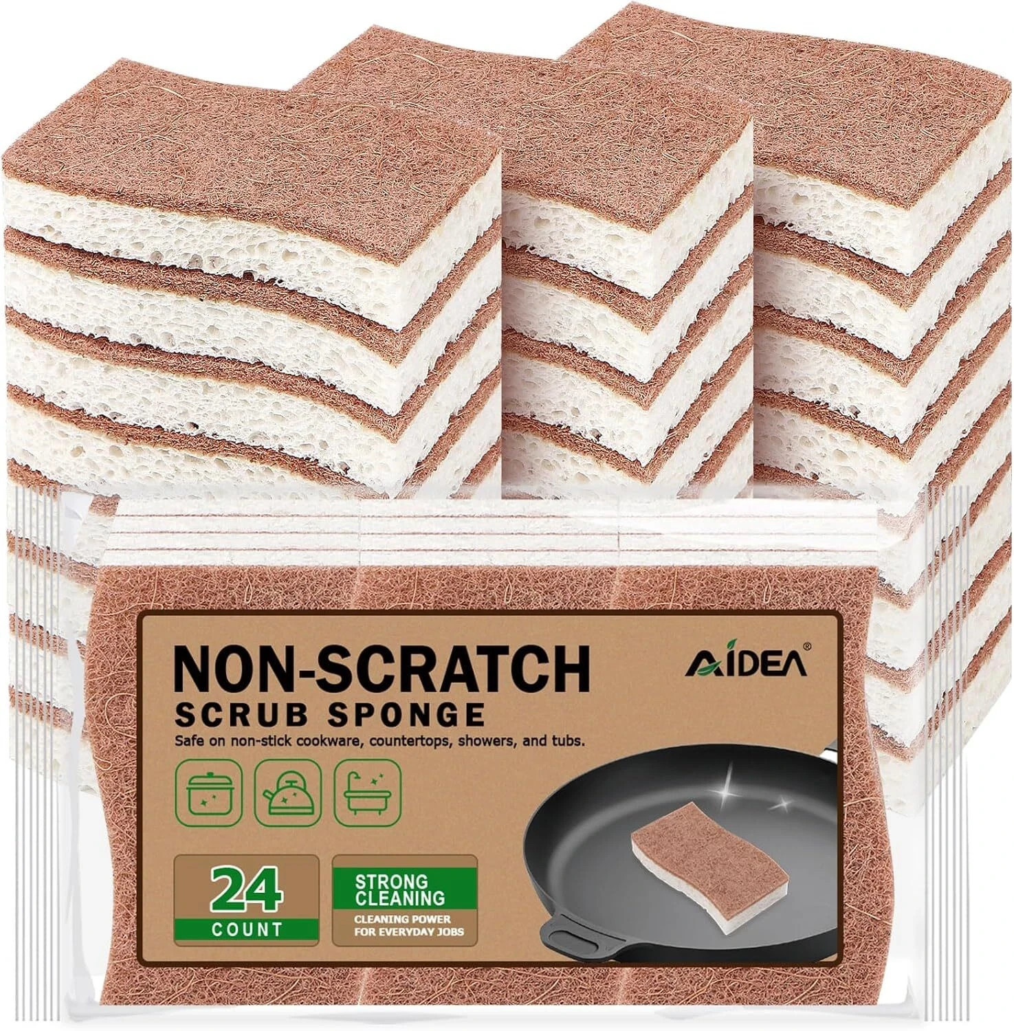 24 Pack Non-Scratch Natural Sponges – Cellulose Dish Sponge for Kitchen Use