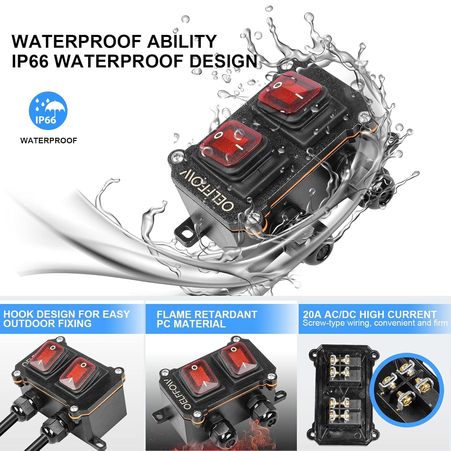 Waterproof On Off Toggle Switch Double Switch/Outlet Red/2 Switch/2 Outlet