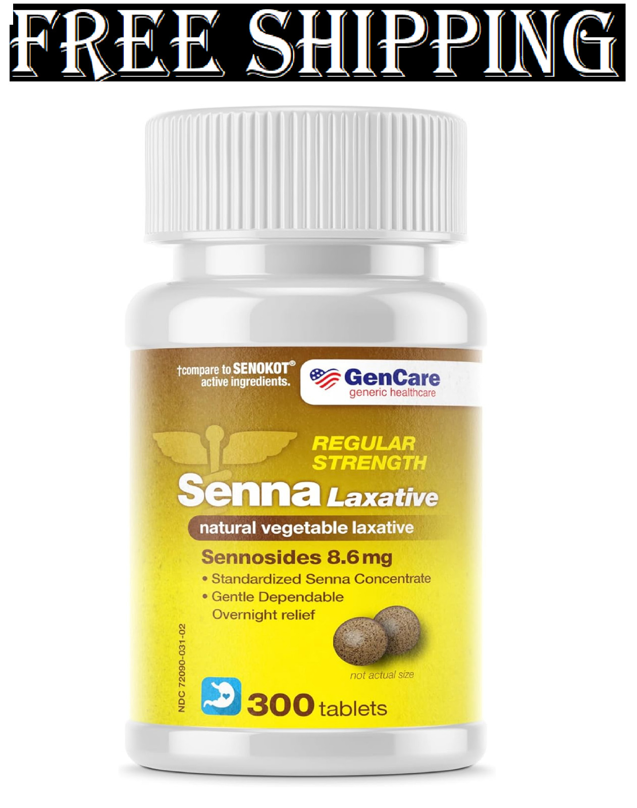 GenCare Senna Laxative 300 Tablets Senna 8.6mg Tablets with Natural Sennosides |