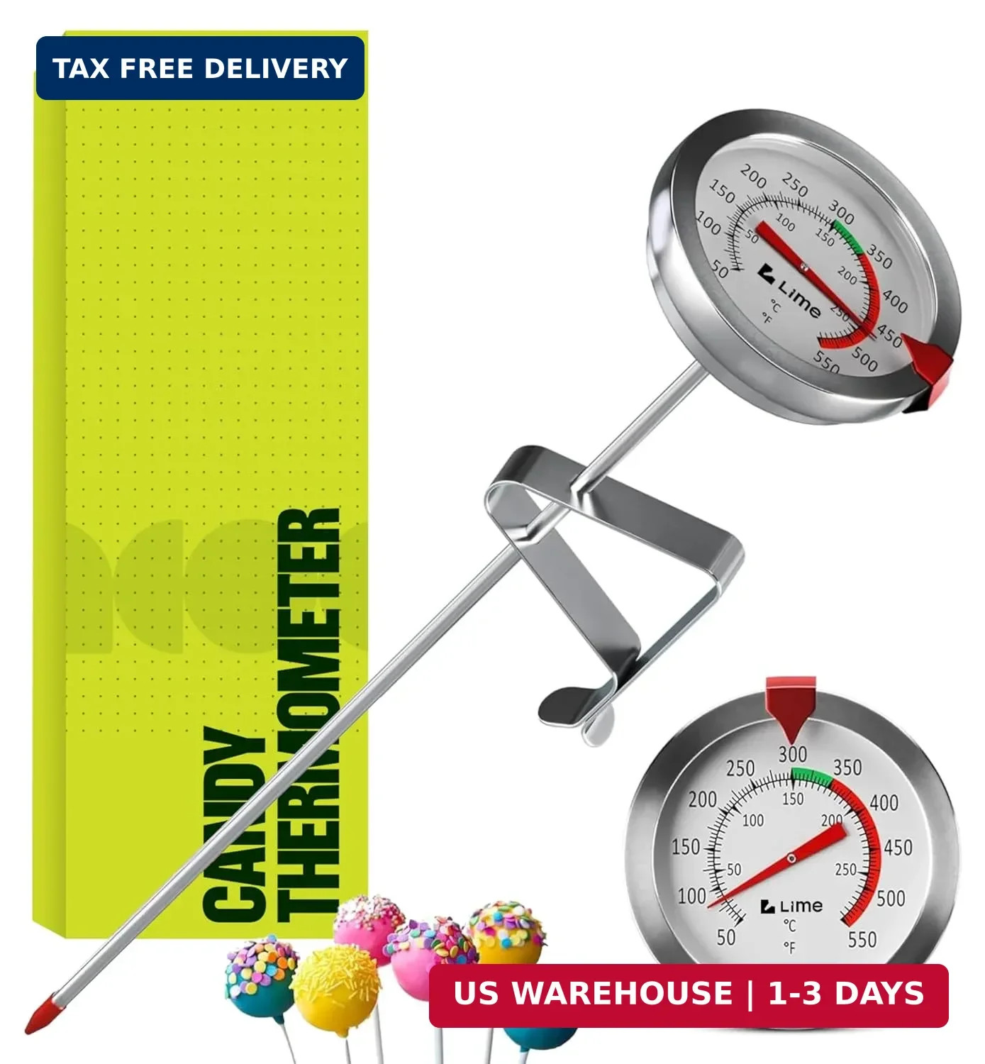 CRAFT911 Candy Thermometer with Pot Clip - Deep Fry Oil Thermometer for Frying a