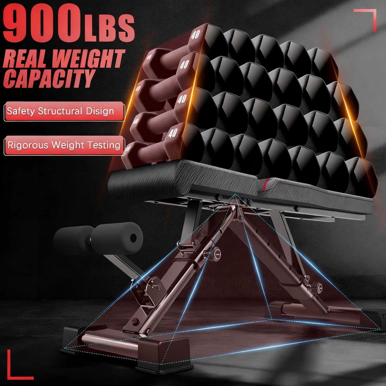900LBS Adjustable Foldable Weight Bench Home Gym Strength Training Workout Bench