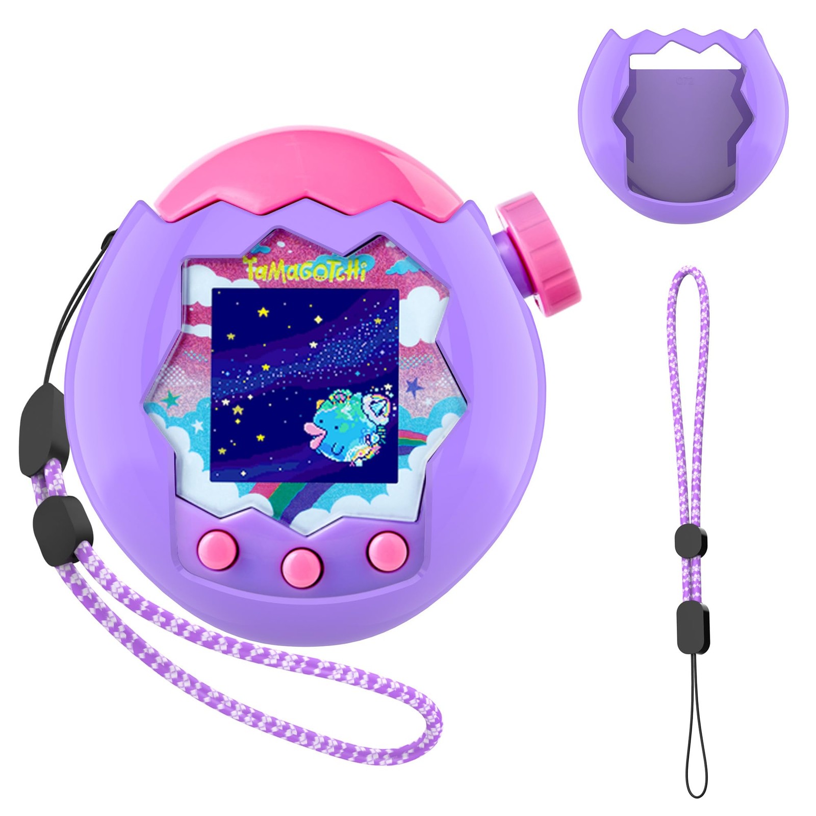 SGHLDE for Tamagotchi Paradise Case with Lanyard, Hard Solid Colour, Purple