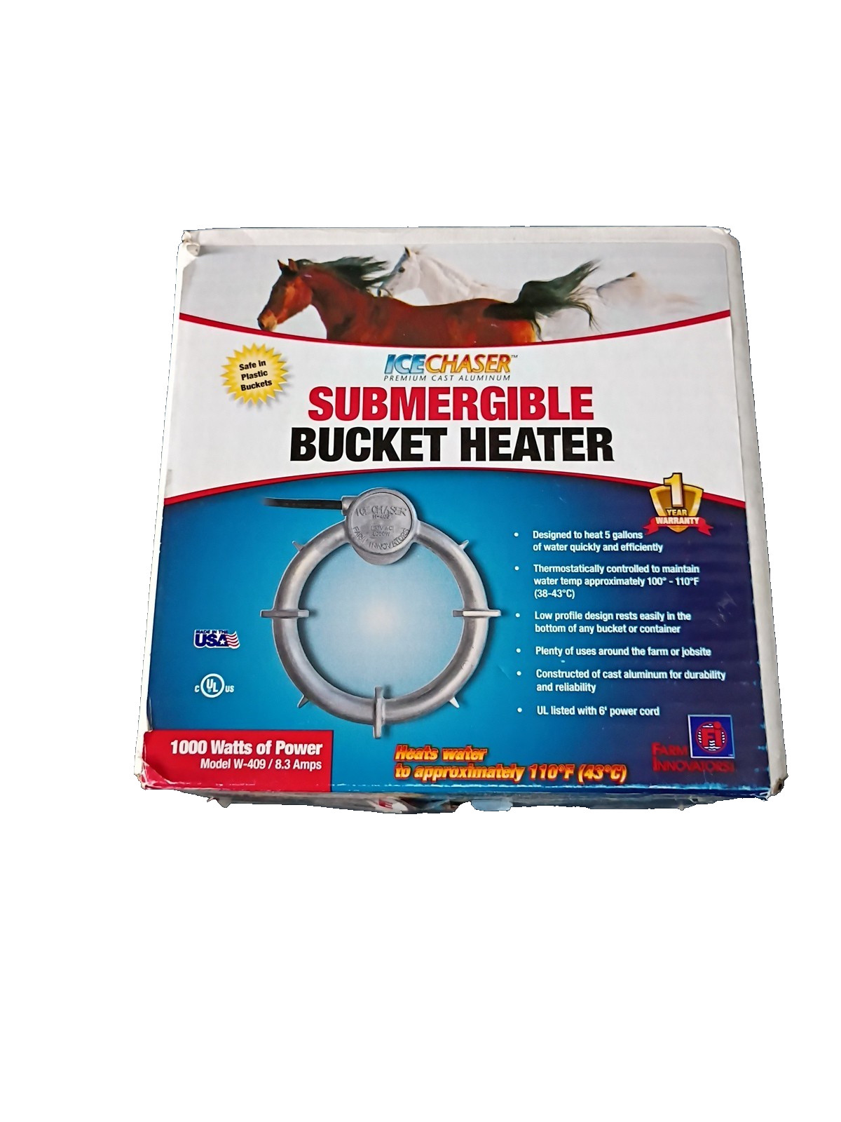 Submergible Bucket Heater, W-409 - 1000 Watts of power/ 8.3 Amps