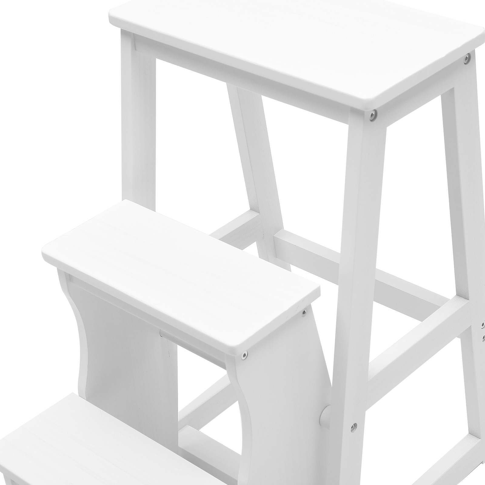 White Ladder Chair 3-Levels Multifunctional Step Stool Foldable 120kg-Max. Load