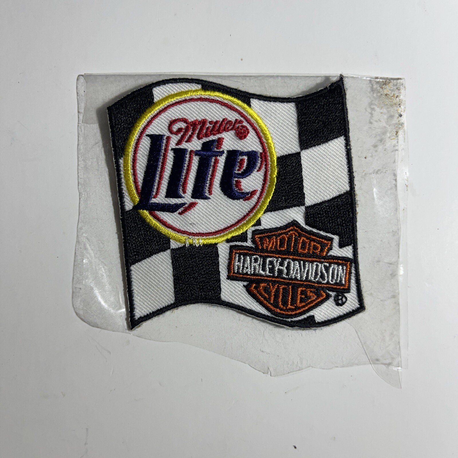 New Harley Davidson & Miller Lite Racing Patch with Checker Flag design