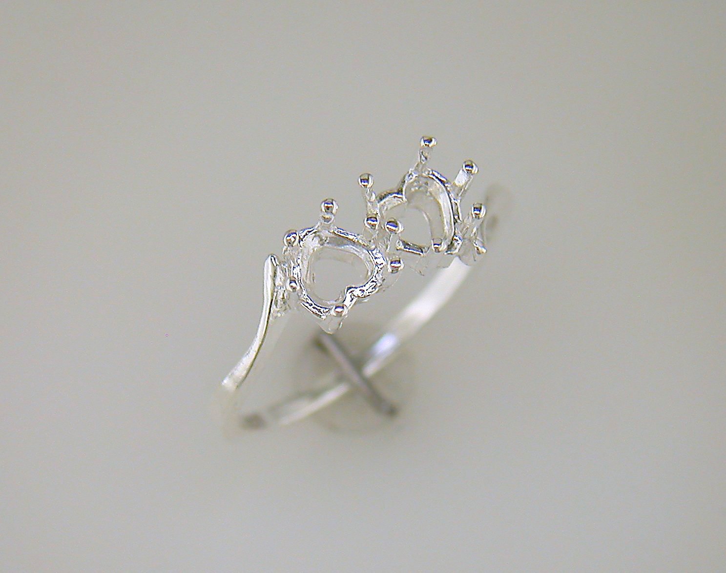 Two Stone Heart Shape Friendship/ Mother Ring Setting Sterling Silver