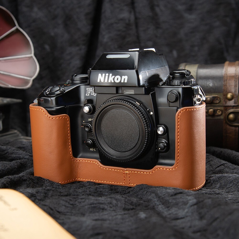 For Nikon F4 Case Handmade Genuine Real Leather Half Camera Case Bag Cover Brown